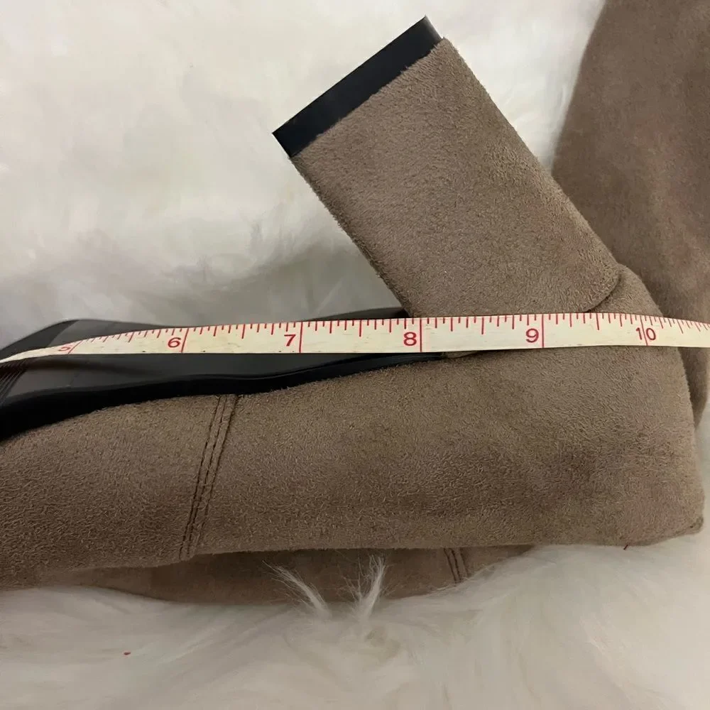 Over the knee stretch vegan suede heeled boots tan